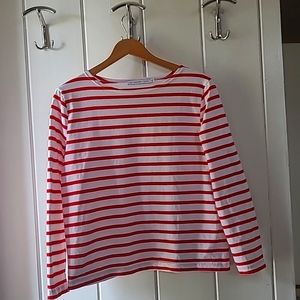 Les Sublimes Breton Stripe Top/Mariniere. Large. Red and white.